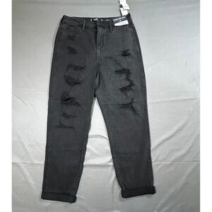 Hollister Ultra‎ High-Rise Mom Jeans Womens 9R W29 L27 Black Distressed Ripped